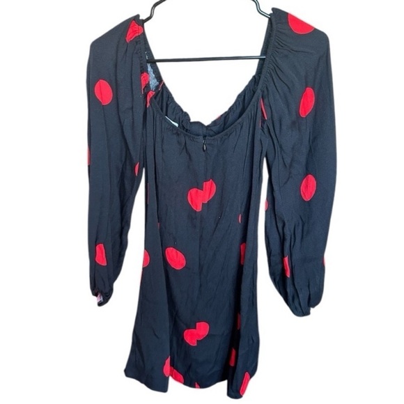 Reformation Roshay Dress Navy Red Dots - Picture 3 of 5